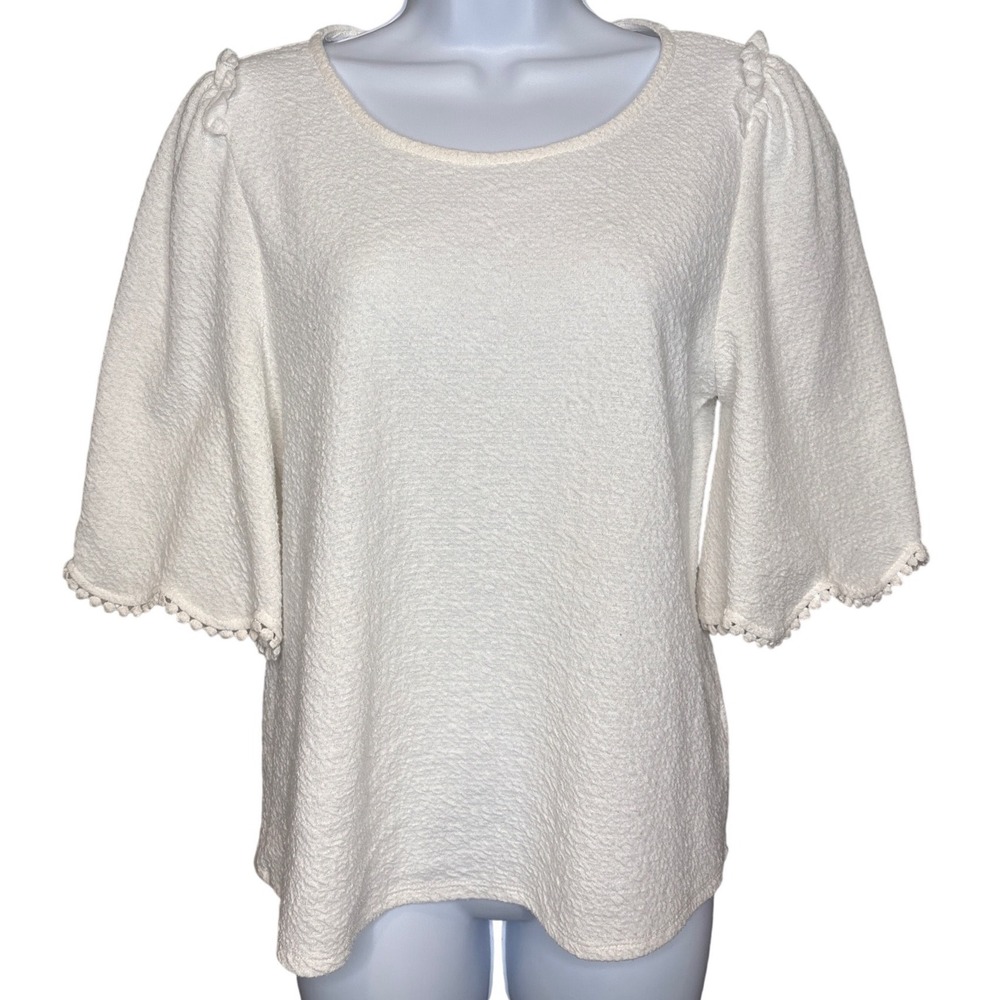 Sunday in Brooklyn Womens White Bell Pom Pom Trim Sleeve Top Sz S Girly Coquette